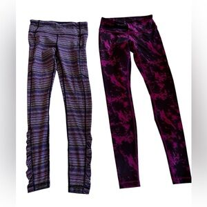 2 Pair Lululemon Leggings Sz 6 1- Speed Tight IV Striped 1-Wunder Under Tie Dye.